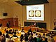 Opening ceremony – bestowal of Suess Medal to Herbert Stradner, Peter Krois (vice-president of the Austrian Geological Society) calls forward H. Stradner for the presentation of the Suess medal (Photo E. Wolfgring)